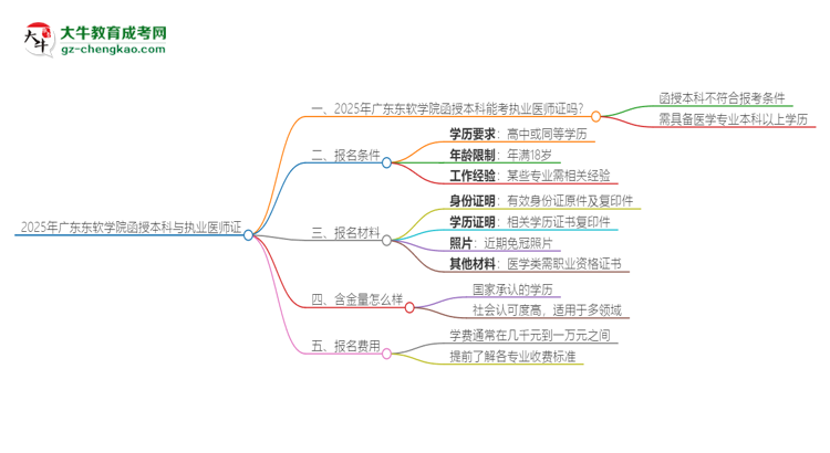2025年廣東東軟學(xué)院函授本科學(xué)歷能考執(zhí)業(yè)醫(yī)師證嗎？思維導(dǎo)圖