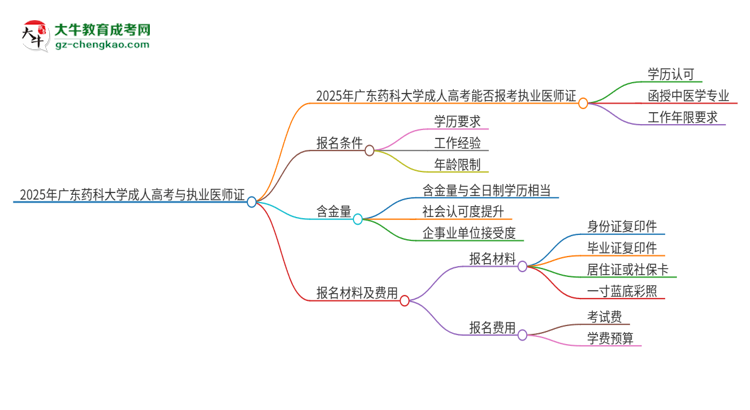 2025年廣東藥科大學(xué)的成人高考學(xué)歷能報考執(zhí)業(yè)醫(yī)師證嗎？思維導(dǎo)圖