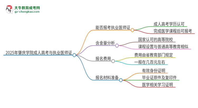 2025年肇慶學(xué)院的成人高考學(xué)歷能報(bào)考執(zhí)業(yè)醫(yī)師證嗎？思維導(dǎo)圖