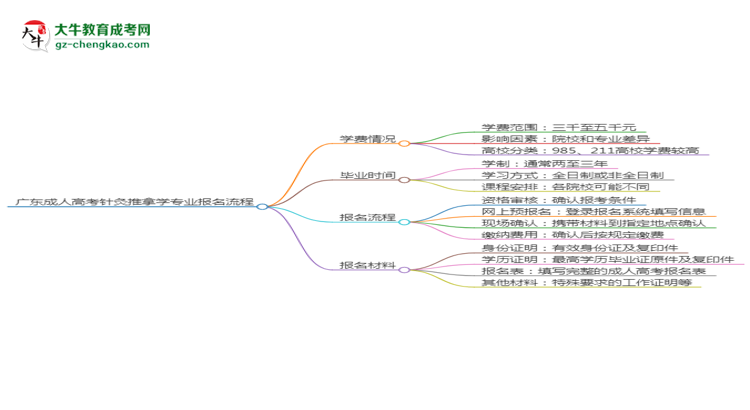 廣東成人高考針灸推拿學專業(yè)2025年報名流程思維導圖