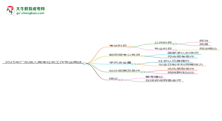 2025年廣東成人高考社會工作專業(yè)最新加分政策及條件思維導(dǎo)圖