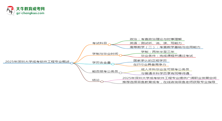 2025年深圳大學(xué)成考軟件工程專業(yè)入學(xué)考試科目有哪些？思維導(dǎo)圖