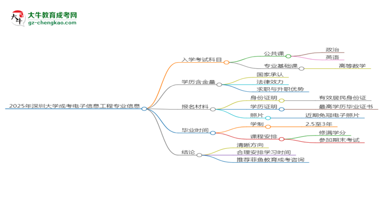 2025年深圳大學(xué)成考電子信息工程專業(yè)入學(xué)考試科目有哪些？思維導(dǎo)圖