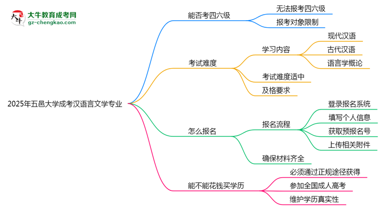 五邑大學(xué)2025年成考漢語(yǔ)言文學(xué)專業(yè)生可不可以考四六級(jí)？思維導(dǎo)圖
