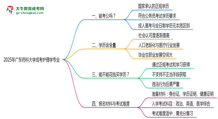 廣東藥科大學(xué)2025年成考護(hù)理學(xué)專業(yè)學(xué)歷能考公嗎？思維導(dǎo)圖