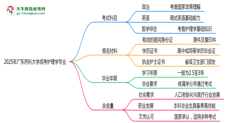 2025年廣東藥科大學(xué)成考護理學(xué)專業(yè)入學(xué)考試科目有哪些？思維導(dǎo)圖