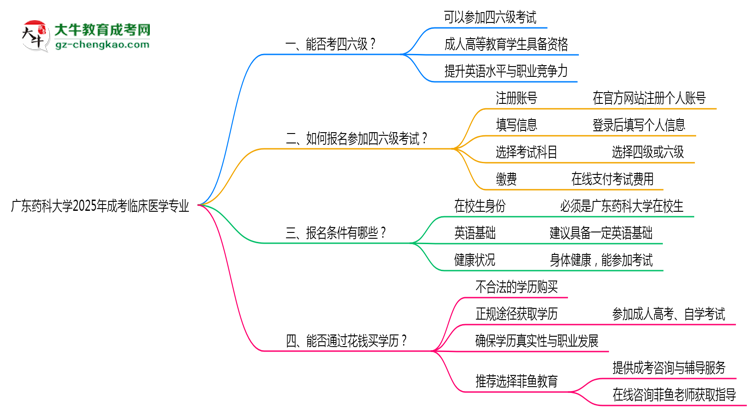 廣東藥科大學(xué)2025年成考臨床醫(yī)學(xué)專業(yè)生可不可以考四六級(jí)？思維導(dǎo)圖