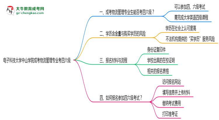 電子科技大學(xué)中山學(xué)院2025年成考物流管理專(zhuān)業(yè)生可不可以考四六級(jí)？思維導(dǎo)圖