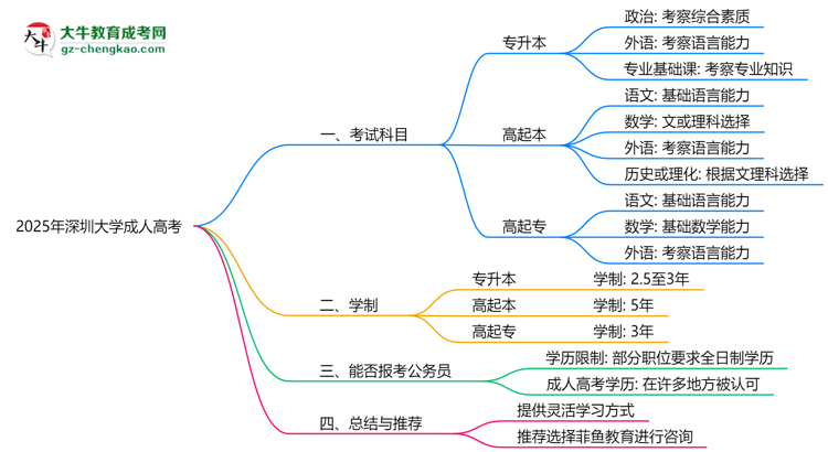2025年深圳大學(xué)成人高考入學(xué)考試科目有哪些？思維導(dǎo)圖