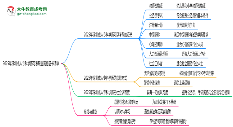 2025年深圳成人專(zhuān)科學(xué)歷可考職業(yè)資格證書(shū)清單思維導(dǎo)圖