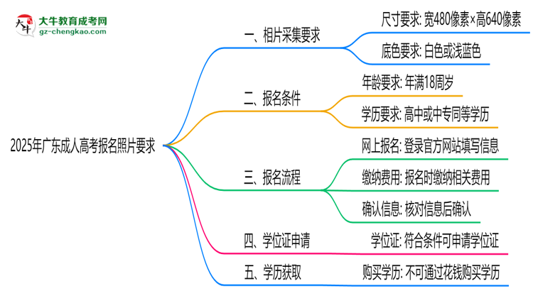 2025年廣東成人高考報(bào)名照片要求：尺寸+底色思維導(dǎo)圖
