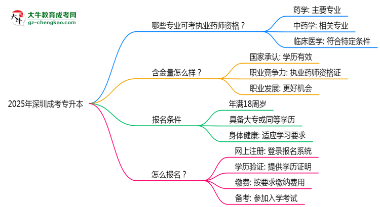 2025年深圳成考專(zhuān)升本哪些專(zhuān)業(yè)可考執(zhí)業(yè)藥師資格?思維導(dǎo)圖