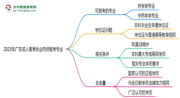 2025年廣東成人高考執(zhí)業(yè)藥師報考專業(yè)思維導(dǎo)圖