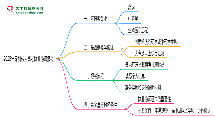 2025年深圳成人高考執(zhí)業(yè)藥師報(bào)考專業(yè)思維導(dǎo)圖