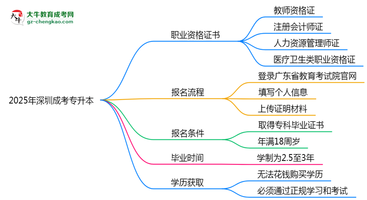 2025年深圳成考專升本可考取職業(yè)資格證書思維導(dǎo)圖
