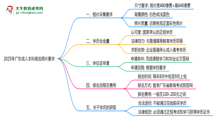 2025年廣東成人本科報名照片格式尺寸及背景要求思維導(dǎo)圖