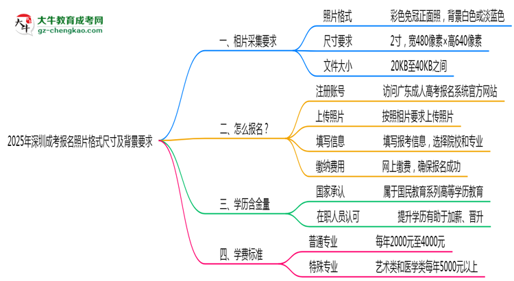 2025年深圳成考報名照片格式尺寸及背景要求思維導(dǎo)圖