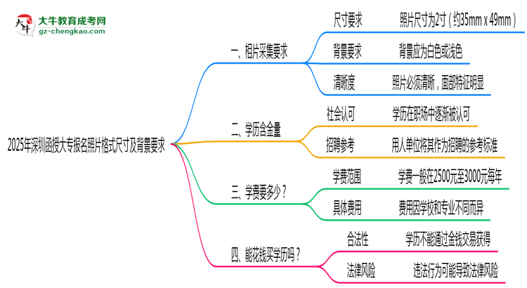 2025年深圳函授大專報(bào)名照片格式尺寸及背景要求思維導(dǎo)圖