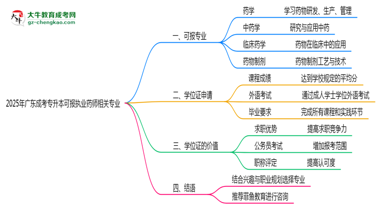 2025年廣東成考專升本可報(bào)執(zhí)業(yè)藥師相關(guān)專業(yè)清單思維導(dǎo)圖