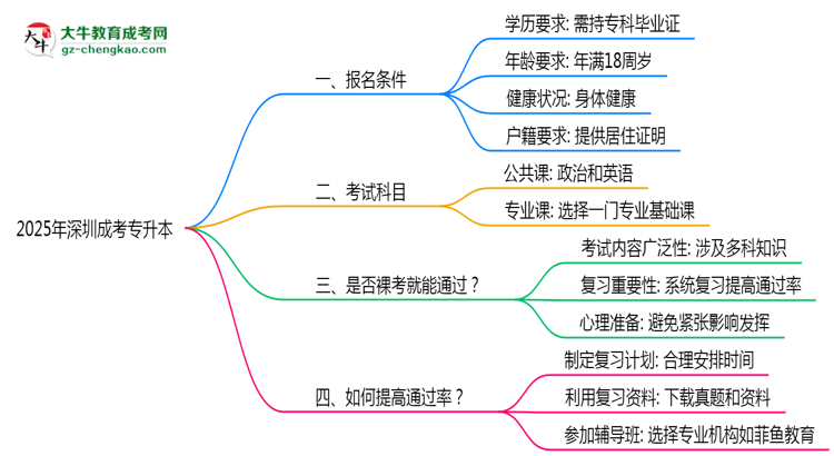 2025年深圳成考專升本是否裸考就能通過(guò)真實(shí)數(shù)據(jù)思維導(dǎo)圖