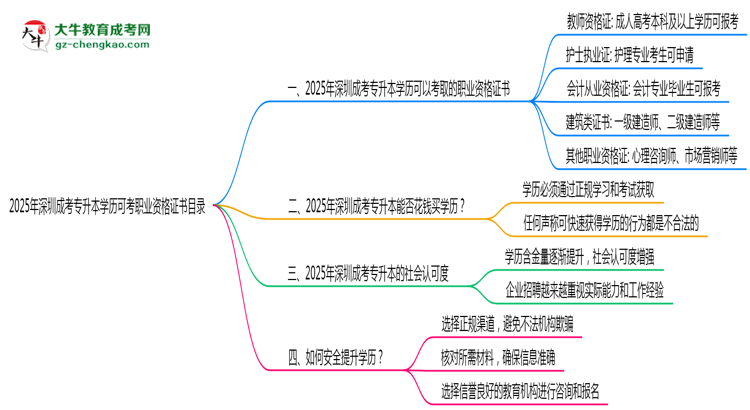 2025年深圳成考專(zhuān)升本學(xué)歷可考職業(yè)資格證書(shū)目錄思維導(dǎo)圖