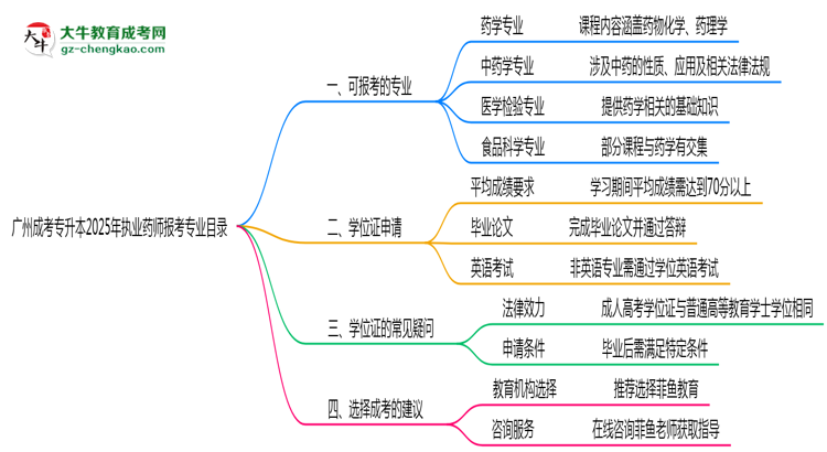 廣州成考專升本2025年執(zhí)業(yè)藥師報(bào)考專業(yè)目錄思維導(dǎo)圖