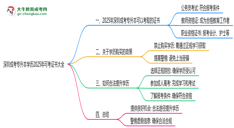 深圳成考專(zhuān)升本學(xué)歷2025年可考證書(shū)大全思維導(dǎo)圖